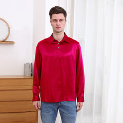 Polo Collar Silk Long Shirt For Men
