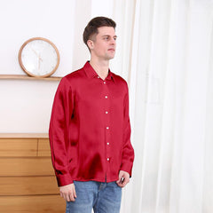 Classic Collar Silk Long Shirt For Men
