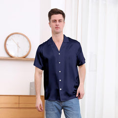 Gentle Lapel Collar Silk Short Shirt Blouse For Men