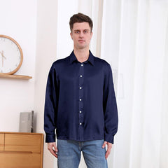 Classic Collar Silk Long Shirt For Men