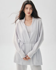 100% Cashmere Belted Shawl Collar Cardigan
