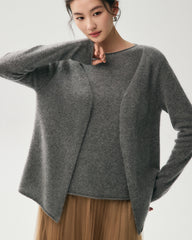 100% Cashmere Faux Two-Piece Layered Sweater