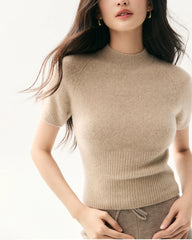 100% Cashmere Fitted Short Sleeve Sweater