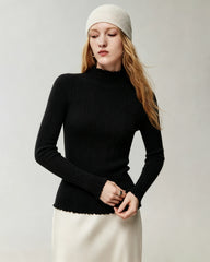 100% Cashmere Lettuce Trim Mock Neck Pullover