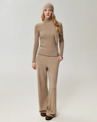 100% Cashmere Lettuce Trim Mock Neck Pullover