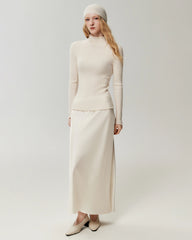 100% Cashmere Lettuce Trim Mock Neck Pullover