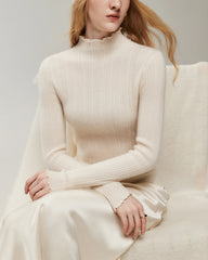 100% Cashmere Lettuce Trim Mock Neck Pullover