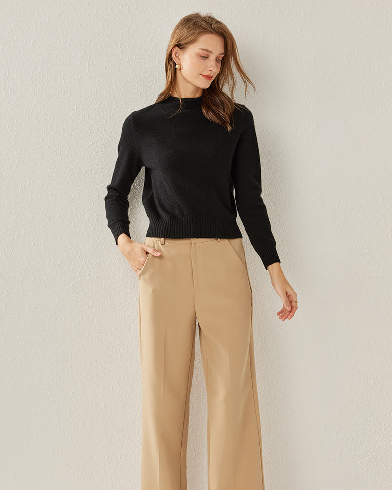 Women's Cashmere Mock Neck Sweater, Black