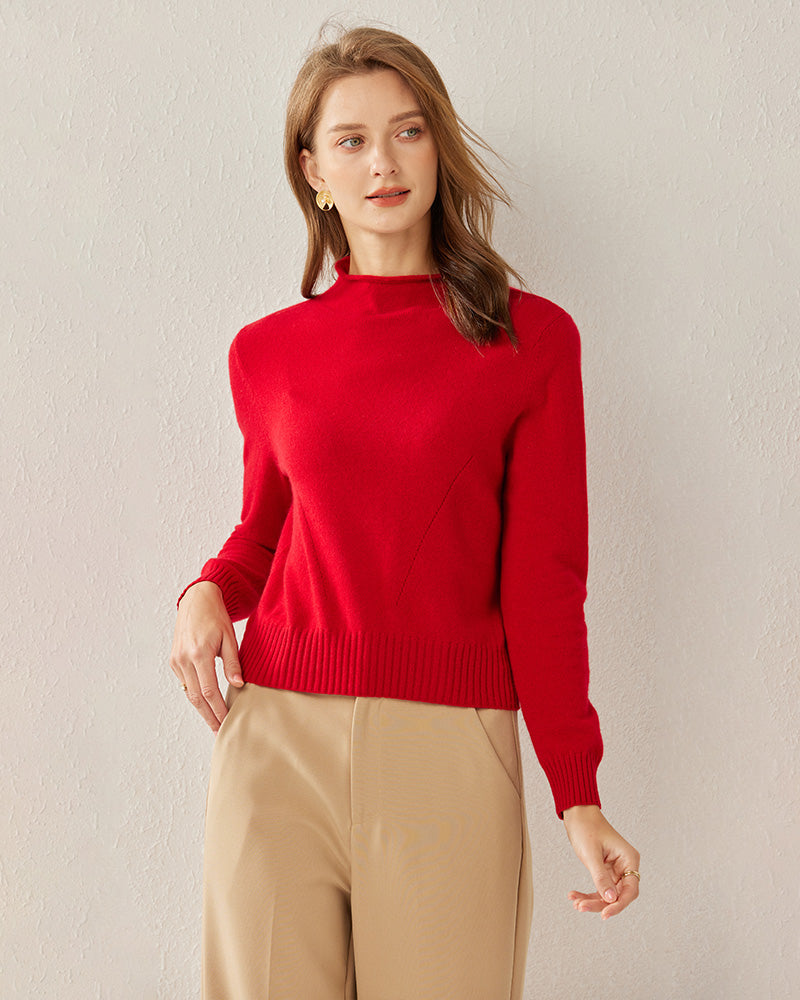 Women's Cashmere Mock Neck Sweater, Red