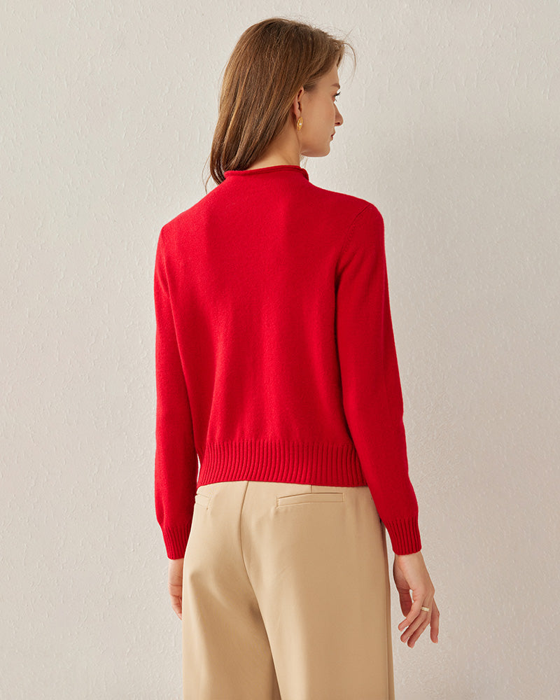 Women's Cashmere Mock Neck Sweater, Red