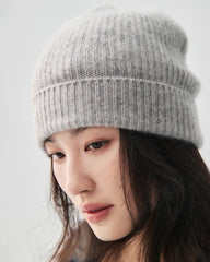 100% Cashmere Ribbed Cuffed Knit Beanie
