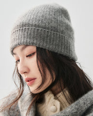100% Cashmere Ribbed Cuffed Knit Beanie