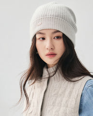 100% Cashmere Ribbed Cuffed Knit Beanie
