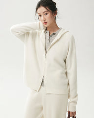 100% Cashmere Ribbed Hooded Zip-Up Cardigan