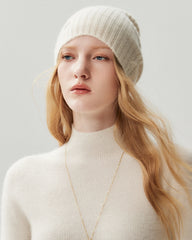 100% Cashmere Ribbed Knit Beanie