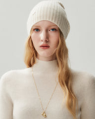 100% Cashmere Ribbed Knit Beanie