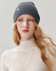 100% Cashmere Ribbed Knit Beanie
