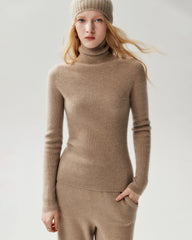 100% Cashmere Ribbed Turtleneck Sweater