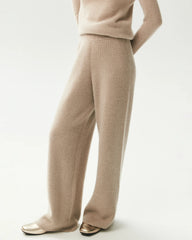 100% Cashmere Ribbed Wide-Leg Pants
