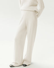 100% Cashmere Ribbed Wide-Leg Pants