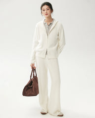 100% Cashmere Ribbed Wide-Leg Pants