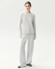 100% Cashmere Ribbed Wide-Leg Pants