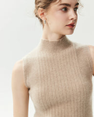 100% Cashmere Sleeveless Mock Neck Ribbed Top
