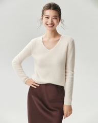 100% Cashmere V-Neck Ribbed Knit Sweater