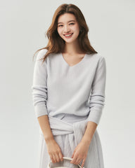 100% Cashmere V-Neck Ribbed Knit Sweater