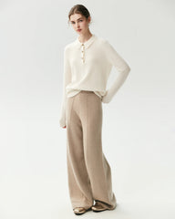 100% Pure Cashmere Collared Long Sleeve Knit Top