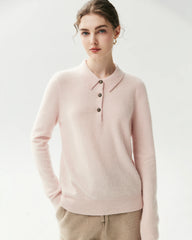 100% Pure Cashmere Collared Long Sleeve Knit Top