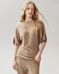 100% Cashmere Batwing Sleeve Boatneck Knit Top