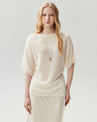 100% Cashmere Batwing Sleeve Boatneck Knit Top