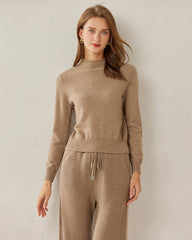 Women's Cashmere Mock Neck Sweater, Khaki