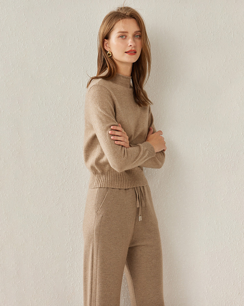 Women's Cashmere Mock Neck Sweater, Khaki