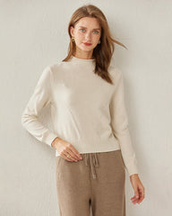 Women's Cashmere Mock Neck Sweater, White