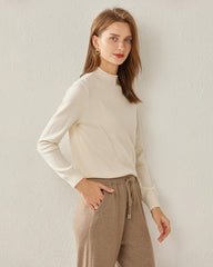 Women's Cashmere Mock Neck Sweater, White