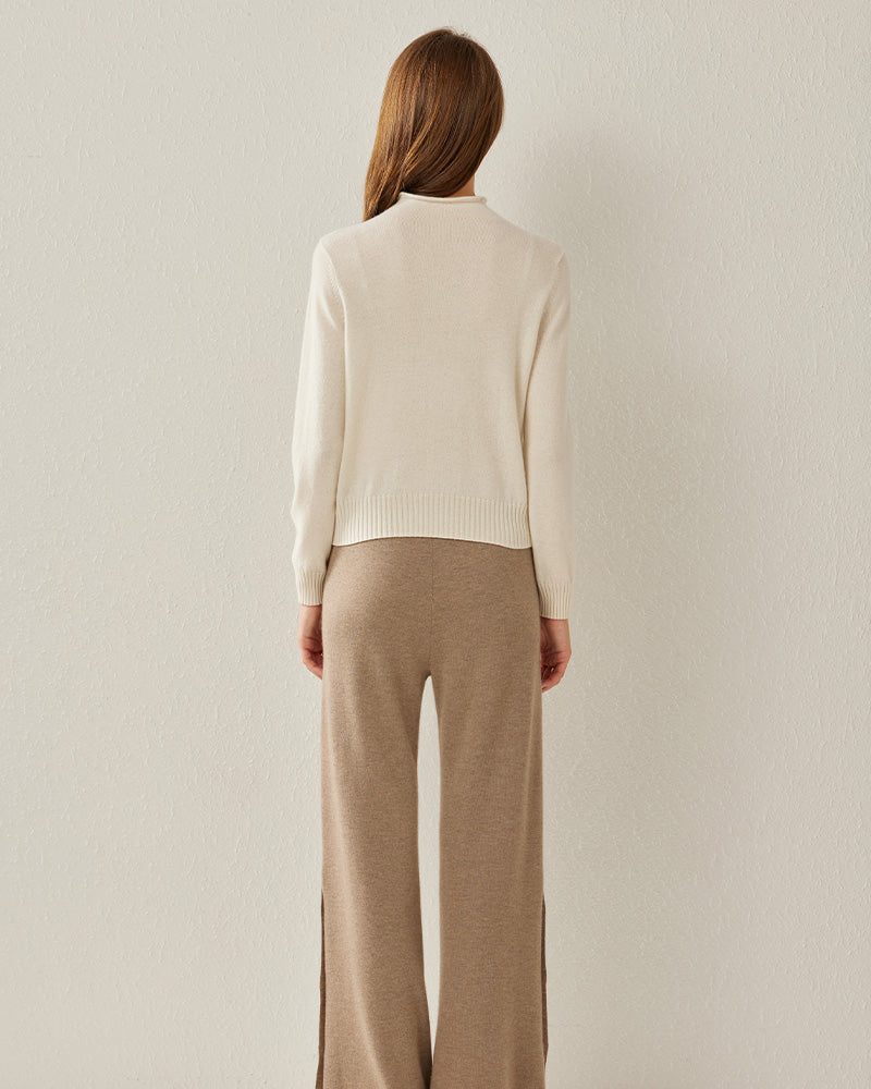 Women's Cashmere Mock Neck Sweater, White