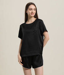 Womens Basic Short Silk Pajamas Set