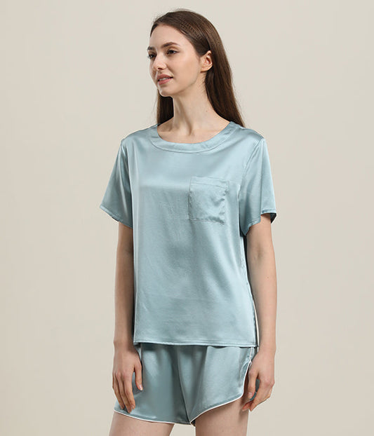 Womens Basic Short Silk Pajamas Set