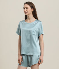 Womens Basic Short Silk Pajamas Set
