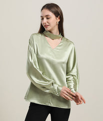 V-Neck Long Sleeve Silk Blouse