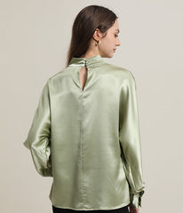 V-Neck Long Sleeve Silk Blouse
