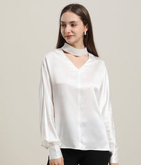 V-Neck Long Sleeve Silk Blouse