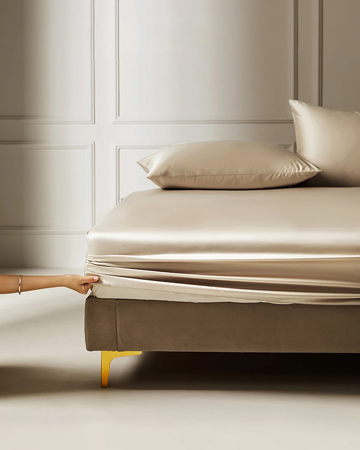 19 Momme 3PCS Silk Fitted Sheet Set, Champagne