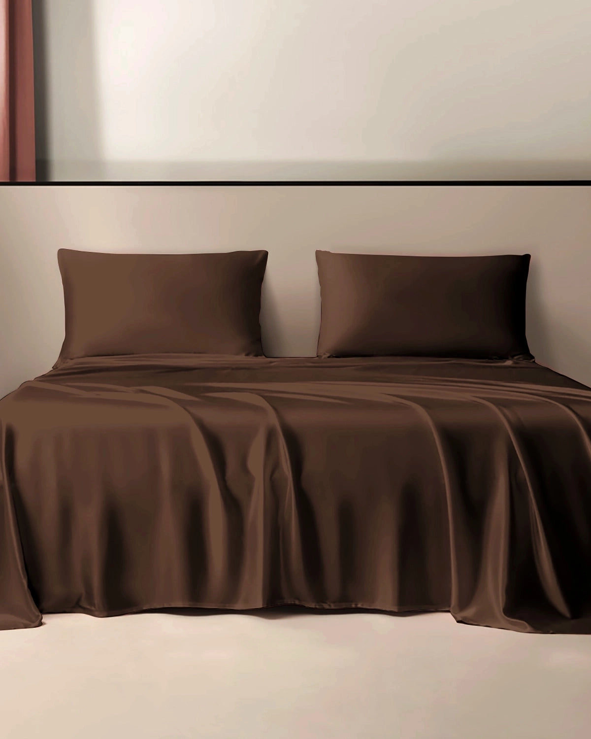 Luxurious 3-piece Silk Bedding Set Including Flat Sheet and Pillowcases, Brown