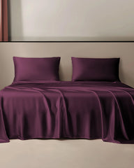 Luxurious 3-piece Silk Bedding Set Including Flat Sheet and Pillowcases, Dark Purple