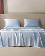Luxurious 3-piece Silk Bedding Set Including Flat Sheet and Pillowcases, Light Blue