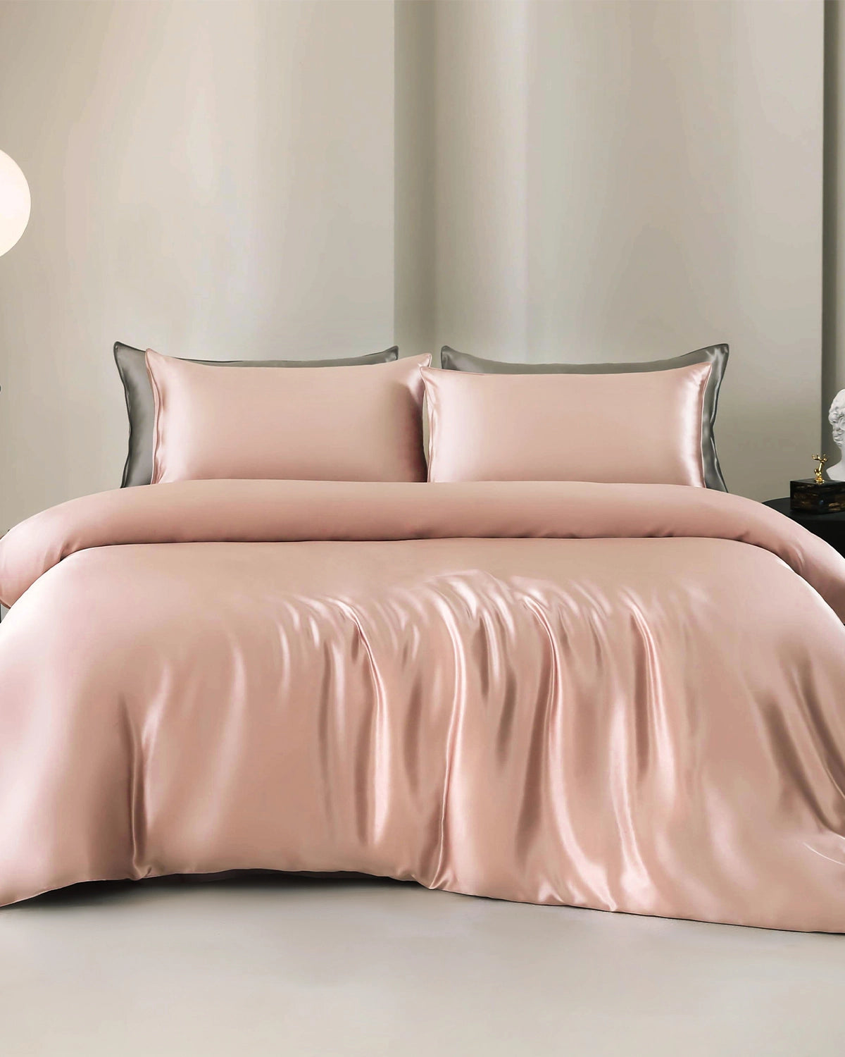 Luxurious 4-piece Silk Bedding Set Including Duvet Cover and Flat Sheet, Pink