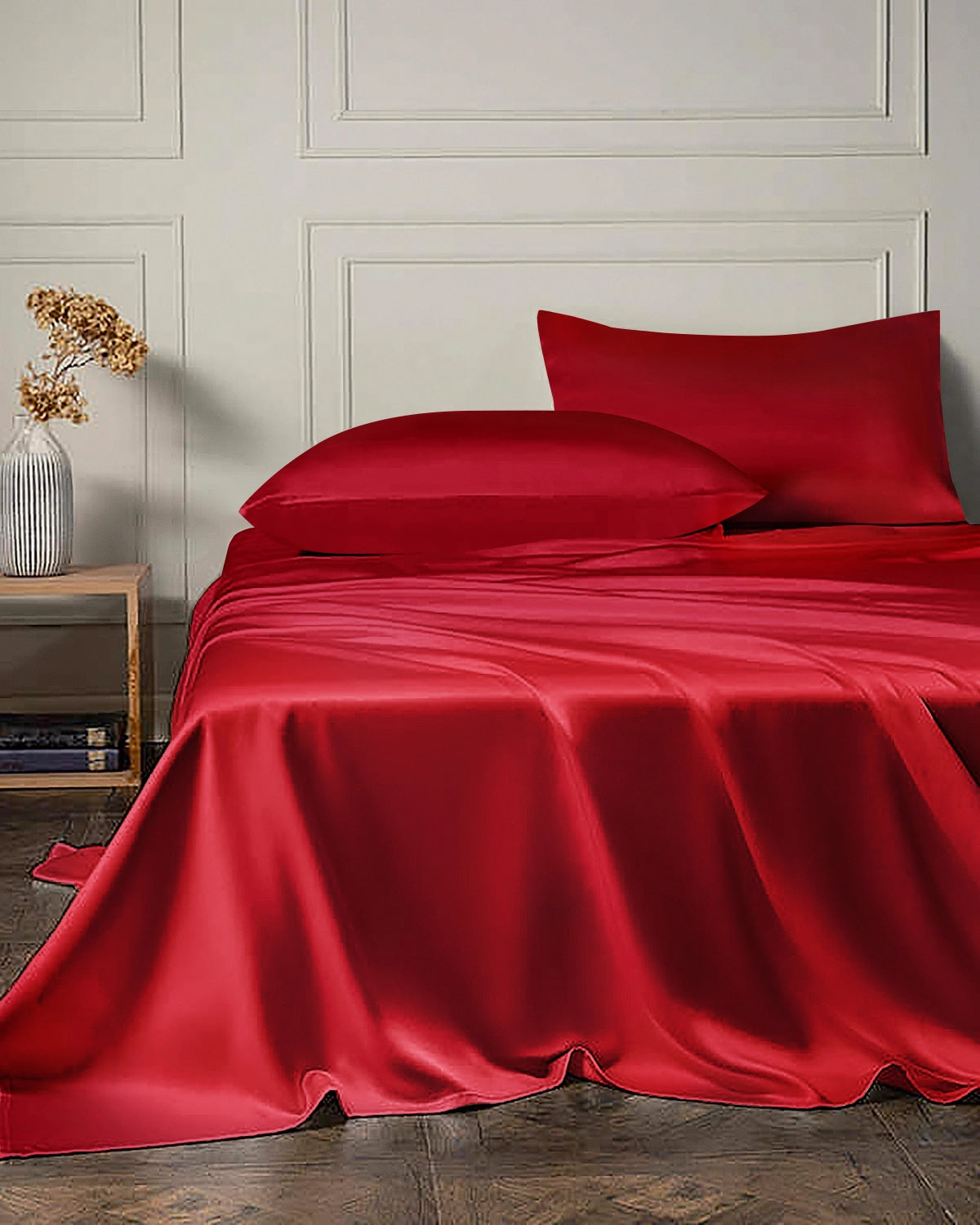 19 Momme 4PCS Silk Flat Sheet and Fitted Sheet Set, Red
